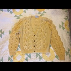 Vintage Buttercup Yellow Cardigan 100% Wool Small